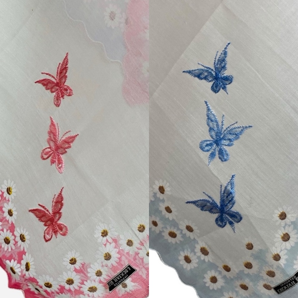 Grandma Core Handkerchieves Butterfly VINTAGE made in Japan embroidered